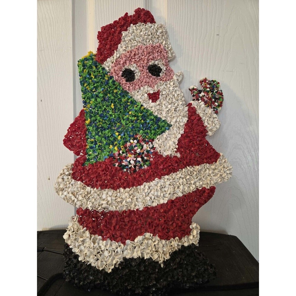 Vintage Melted Plastic Popcorn Christmas Santa and Tree